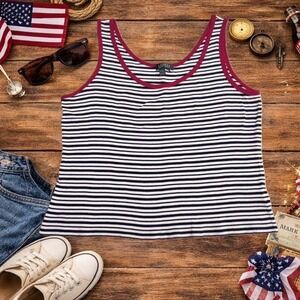 Lauren Ralph Lauren Wms Tank Top 2X Black White Striped Red Trim Nautical Preppy